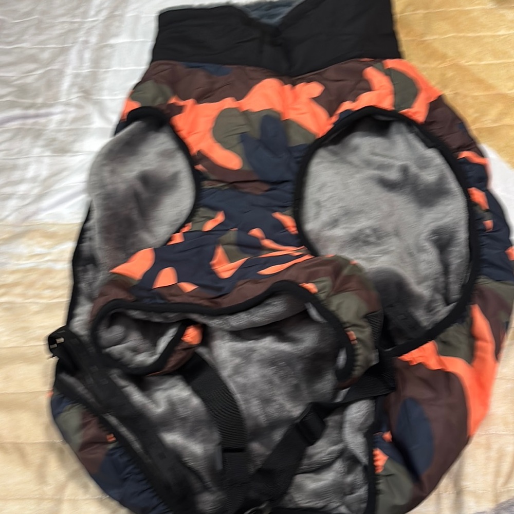 Camouflage Dog Jacket with Orange Accents